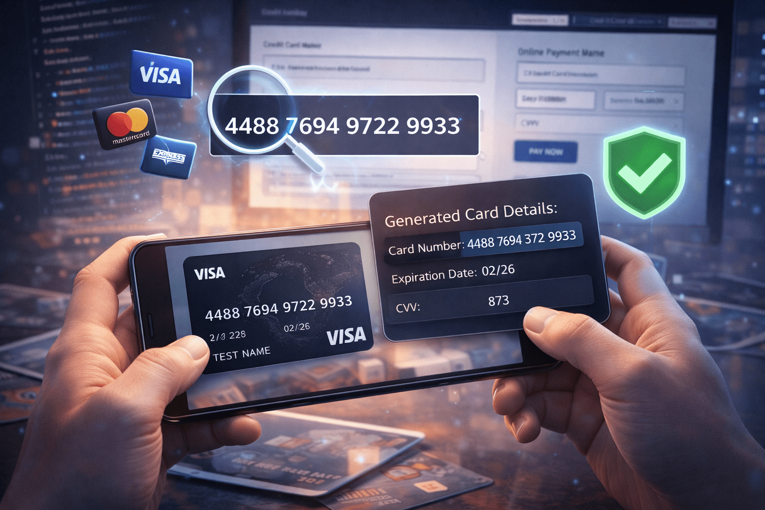 إنشاء أرقام بطاقات وهمية لاختبار أنظمة الدفع