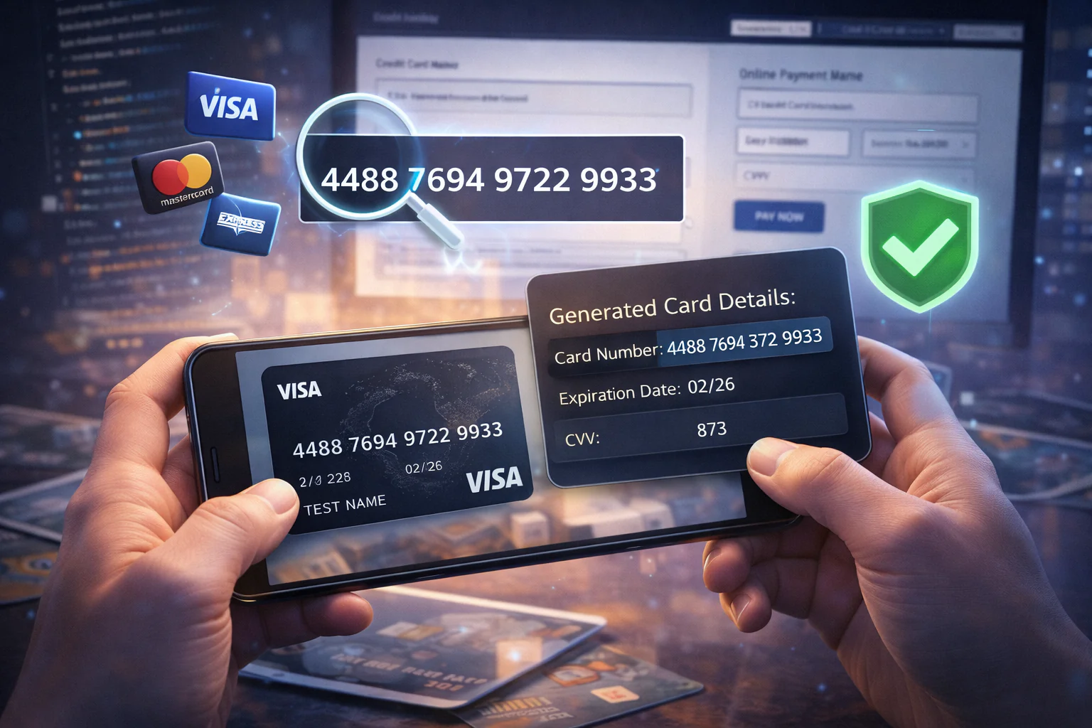 إنشاء أرقام بطاقات وهمية لاختبار أنظمة الدفع