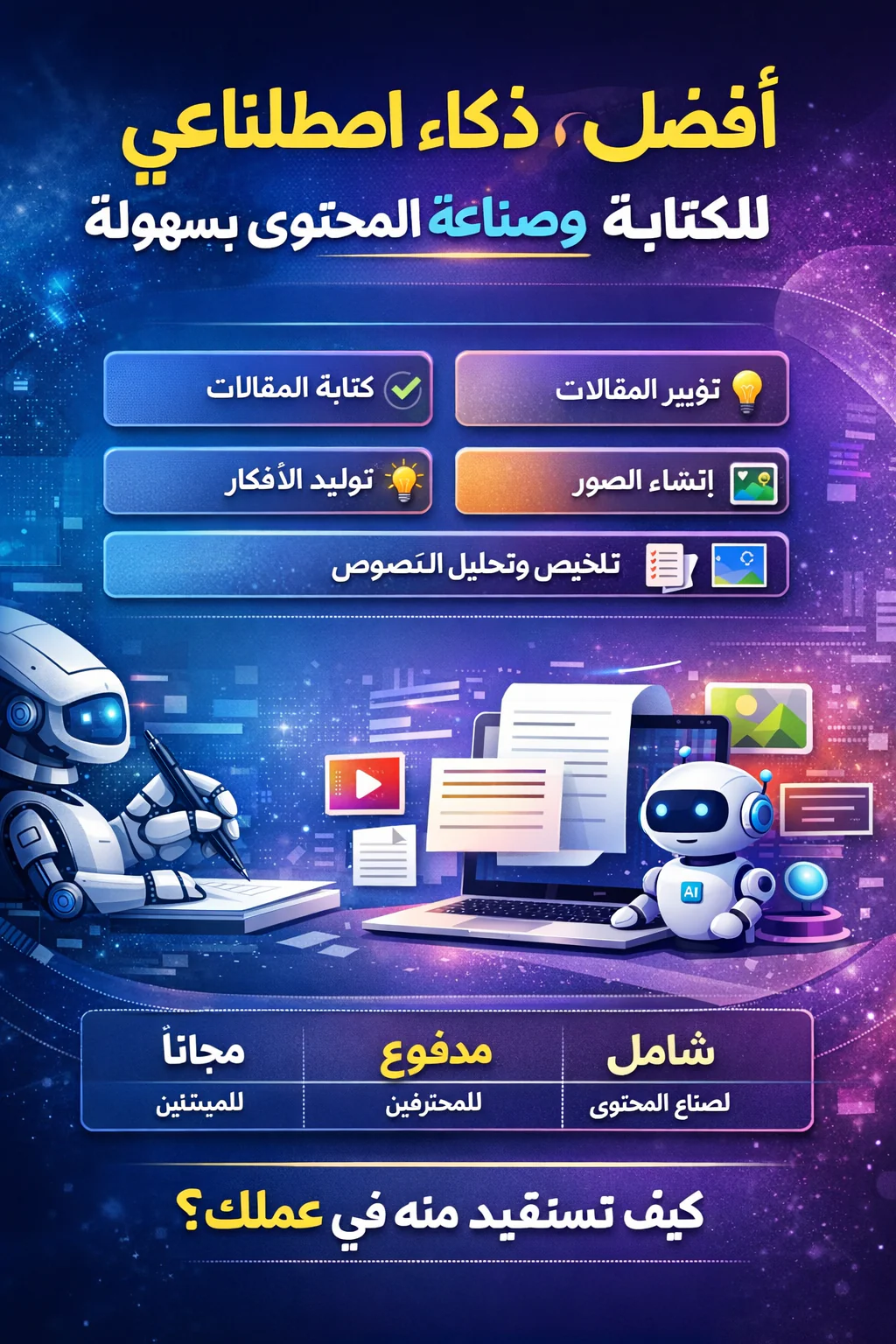 أفضل موقع ذكاء اصطناعي للكتابة وصناعة المحتوى بسهولة